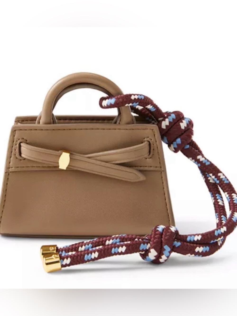 Veronica Beard Dash Tan Mini Top-Handle Bag with Braided Maroon Strap